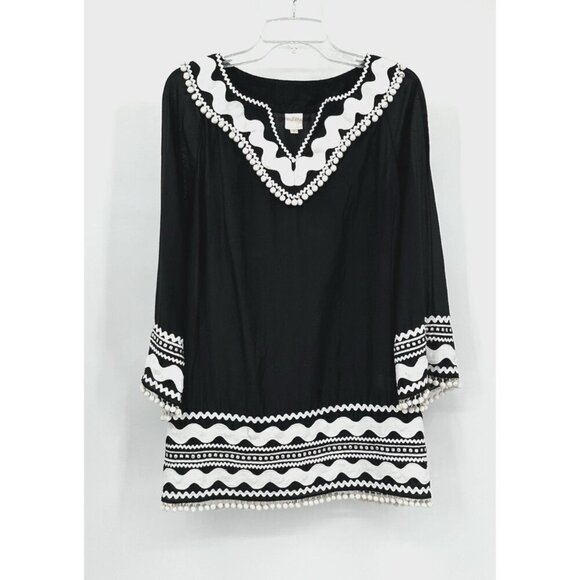 MILLY CABANA dress swim coverup retro pom poms beach cruise island black 8 - Picture 1 of 7